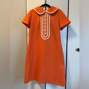 Vintage 60s/70s Orange A-Line Dress with Peter Pan Collar